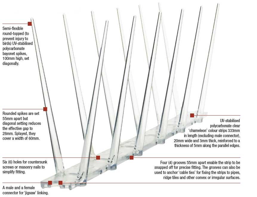 BIRD AWAY - Rounded spikes of UV-stabilised polycarbonate